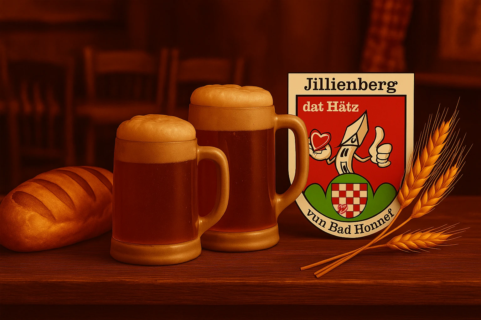 Wappen, Bier, Aegidinberger-Wappen und Ähren.